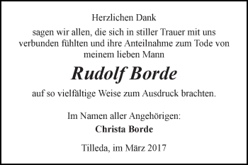 Traueranzeige von Rudolf Borde von Super Sonntag SGH Mansf. Land