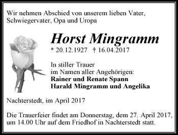 Traueranzeige von Horst Mingramm von Mitteldeutsche Zeitung Aschersleben