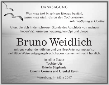 Traueranzeige von Bruno Weidlich von Super Sonntag Halle
