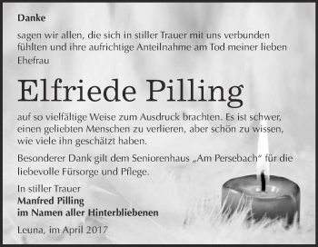 Traueranzeige von Elfriede Pilling von Super Sonntag Merseburg