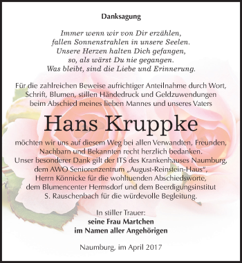 Traueranzeige von Hans Kruppke von Mitteldeutsche Zeitung Naumburg/Nebra
