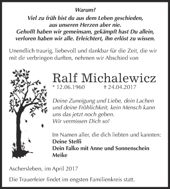 Traueranzeige von Ralf Michalewicz von Super Sonntag Aschersleben