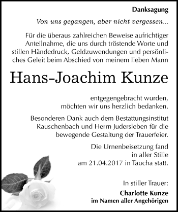 Traueranzeige von Hans Joachim Kunze von Mitteldeutsche Zeitung Naumburg/Nebra