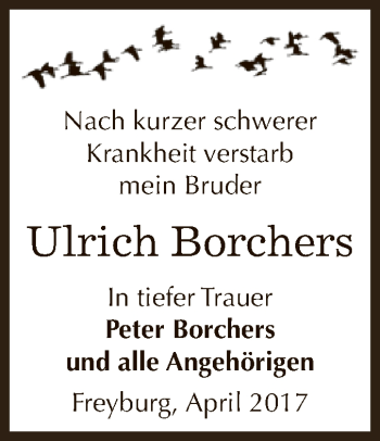 Traueranzeige von Ulrich Borchers von WVG - Wochenspiegel NMB / WSF / ZTZ