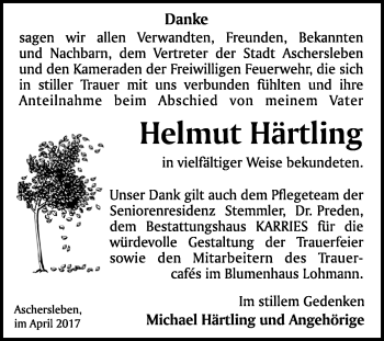 Traueranzeige von Helmut Härtling von Super Sonntag SGH Mansf. Land