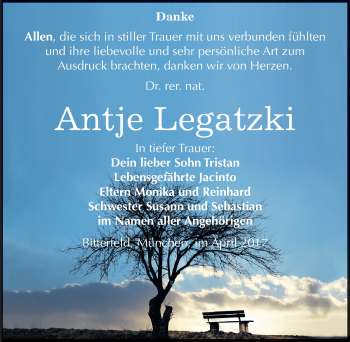 Traueranzeige von Antje Legatzki von Mitteldeutsche Zeitung Bitterfeld