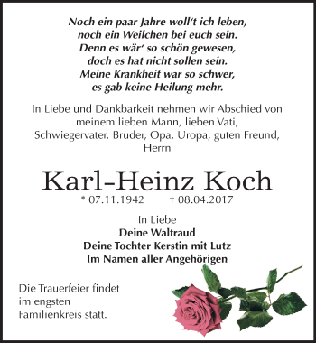 Traueranzeige von Karl-Heinz Koch von Mitteldeutsche Zeitung Merseburg/Querfurt