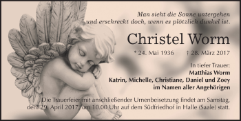 Traueranzeige von Christel Worm von Mitteldeutsche Zeitung Halle/Saalkreis