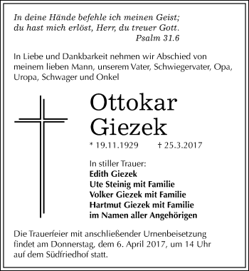 Traueranzeige von Ottokar Giezek von Mitteldeutsche Zeitung Halle/Saalkreis