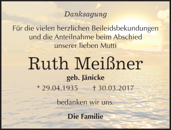 Traueranzeige von Ruth Meißner von Mitteldeutsche Zeitung Halle/Saalkreis
