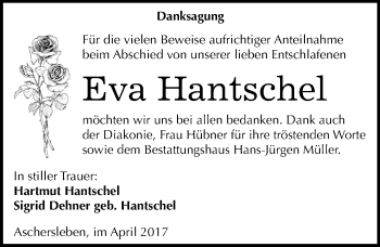 Traueranzeige von Eva Hantschel von Mitteldeutsche Zeitung Aschersleben