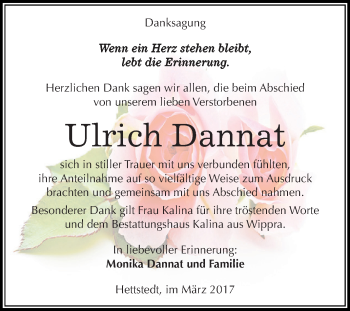 Traueranzeige von Ulrich Dannat von Super Sonntag SGH Mansf. Land