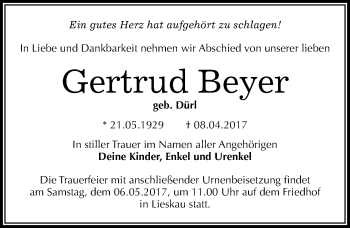 Traueranzeige von Gertrud Beyer von Mitteldeutsche Zeitung Halle/Saalkreis