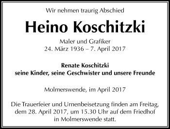 Traueranzeige von Heino Koschitzki von Mitteldeutsche Zeitung Halle/Saalkreis