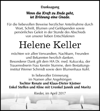 Traueranzeige von Helene Keller von Super Sonntag Quedlinburg