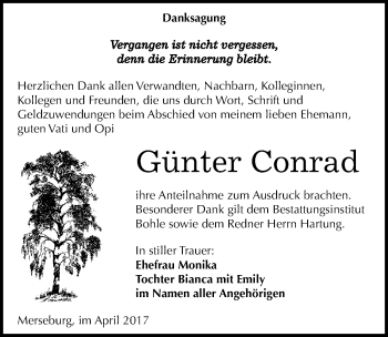 Traueranzeige von Günter Conrad von Mitteldeutsche Zeitung Merseburg/Querfurt