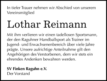 Traueranzeige von Lothar Reimann von Mitteldeutsche Zeitung Bitterfeld