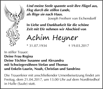 Traueranzeige von Achim Heyner von Mitteldeutsche Zeitung Halle/Saalkreis