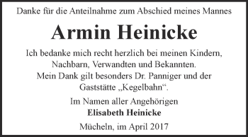 Traueranzeige von Armin Heinicke von WVG - Wochenspiegel Merseburg