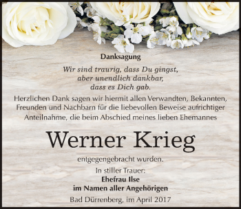 Traueranzeige von Werner Krieg von Mitteldeutsche Zeitung Merseburg/Querfurt