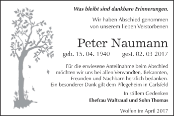 Traueranzeige von Peter Naumann von WVG - Wochenspiegel Bitterfeld