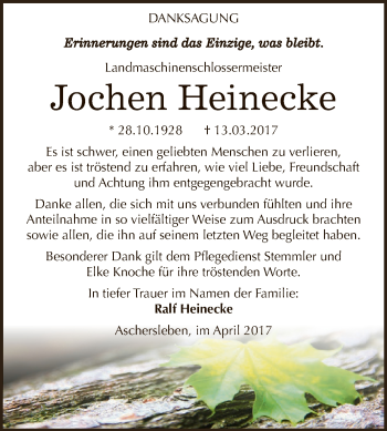 Traueranzeige von Jochen Heinecke von Super Sonntag SGH Mansf. Land