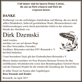 Traueranzeige von Dirk Dzemski von Super Sonntag Aschersleben
