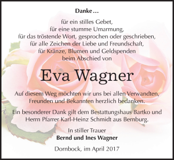 Traueranzeige von Eva Wagner von Mitteldeutsche Zeitung Köthen