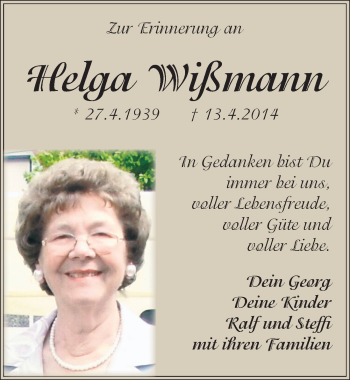 Traueranzeige von Helga Wißmann von Mitteldeutsche Zeitung Halle/Saalkreis