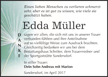 Traueranzeige von Edda Müller von WVG - Wochenspiegel Bitterfeld