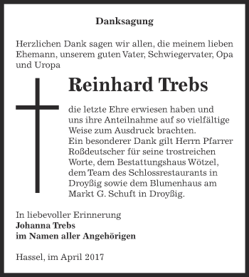 Traueranzeige von Reinhard Trebs von Super Sonntag Zeitz