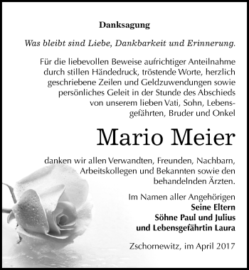 Traueranzeige von Mario Meier von Mitteldeutsche Zeitung Wittenberg