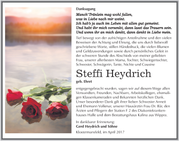 Traueranzeige von Steffi Heydrich von Mitteldeutsche Zeitung Mansfelder Land