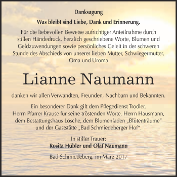 Traueranzeige von Lianne Naumann von Super Sonntag Wittenberg