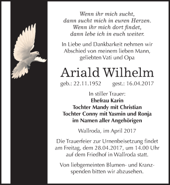 Traueranzeige von Ariald Wilhelm von Mitteldeutsche Zeitung Naumburg/Nebra