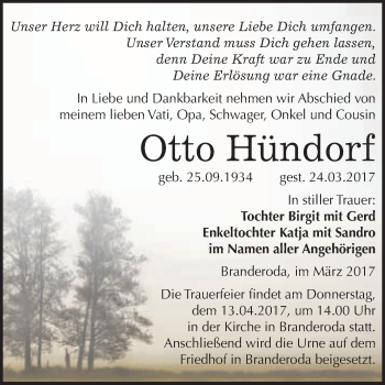 Traueranzeige von Otto Hündorf von Super Sonntag Halle
