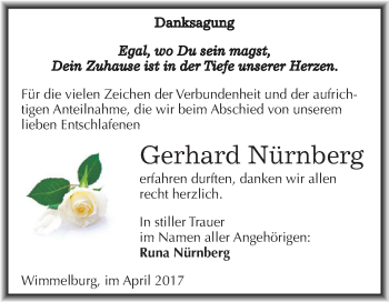 Traueranzeige von Gerhard Nürnberg von Super Sonntag SGH Mansf. Land