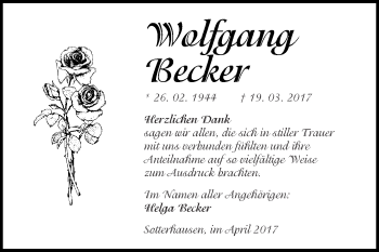 Traueranzeige von Wolfgang Becker von Super Sonntag SGH Mansf. Land