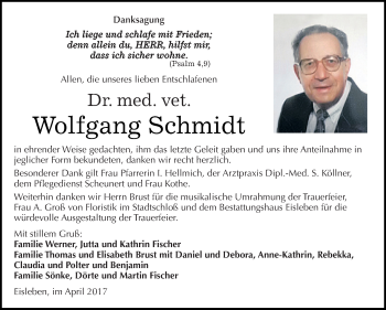 Traueranzeige von Wolfgang Schmidt von Super Sonntag SGH Mansf. Land