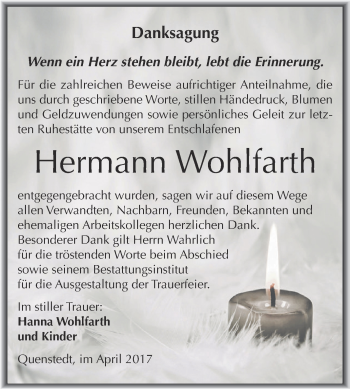 Traueranzeige von Hermann Wohlfarth von Super Sonntag SGH Mansf. Land