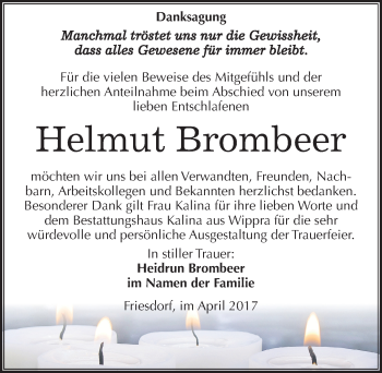 Traueranzeige von Helmut Brombeer von Mitteldeutsche Zeitung Mansfelder Land