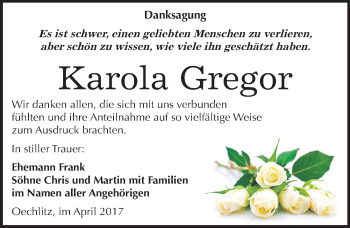 Traueranzeige von Karola Gregor von Mitteldeutsche Zeitung Merseburg/Querfurt