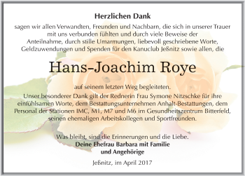 Traueranzeige von Hans-Joachim Roye von Mitteldeutsche Zeitung Bitterfeld