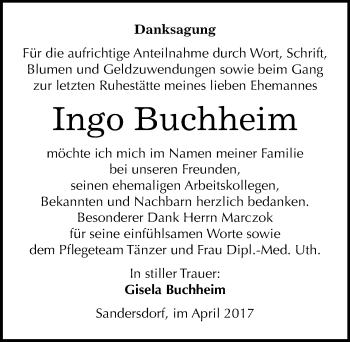 Traueranzeige von Ingo Buchheim von Mitteldeutsche Zeitung Bitterfeld