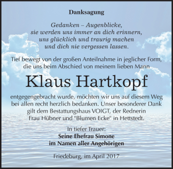 Traueranzeige von Klaus Hartkopf von Mitteldeutsche Zeitung Mansfelder Land