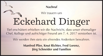 Traueranzeige von Eckehard Dinger von Mitteldeutsche Zeitung Halle/Saalkreis