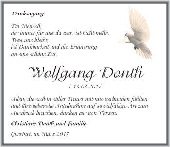 Traueranzeige von Wolfgang Donth von Mitteldeutsche Zeitung Merseburg/Querfurt