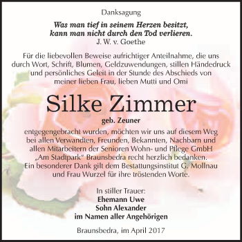 Traueranzeige von Silke Zimmer von WVG - Wochenspiegel Merseburg