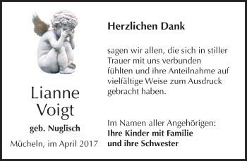 Traueranzeige von Lianne Voigt von Mitteldeutsche Zeitung Merseburg/Querfurt