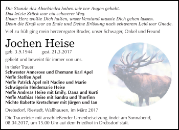 Traueranzeige von Jochen Heise von Super Sonntag SGH Mansf. Land